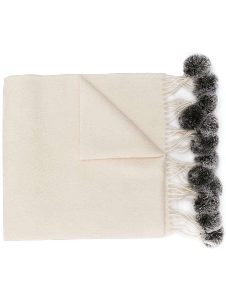 N.peal Fur Bobble Woven Scarf - White