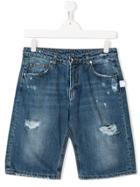 Gcds Kids Teen Distressed Denim Shorts - Blue