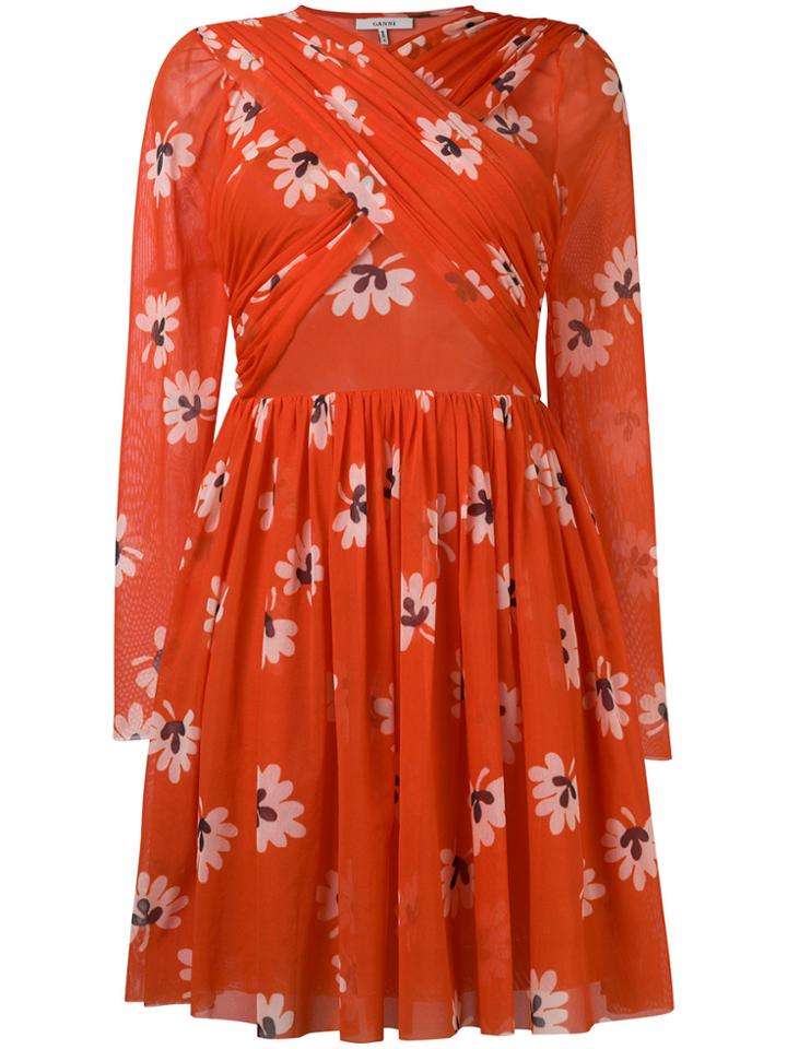 Ganni Floral Flared Mini Dress - Yellow & Orange