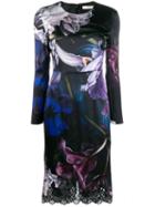 Roberto Cavalli Marchito Print Long-sleeved Dress - Black