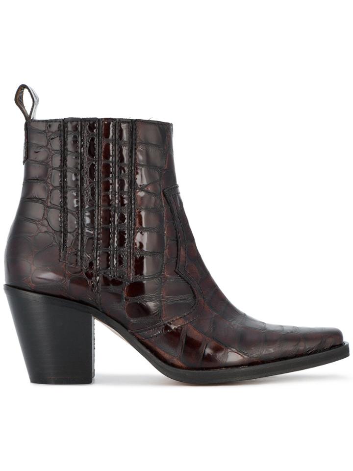 Ganni Pointed Croc 75 Cowboy Boot - Brown