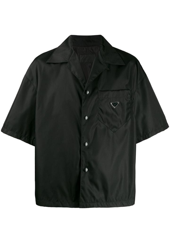 Prada Logo Plaque Bowling Shirt - Black