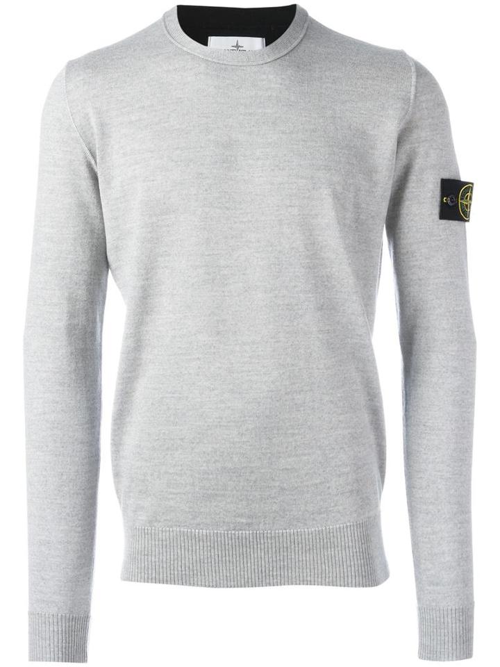 Stone Island Logo Patch Jumper, Men's, Size: Medium, Grey, Wool