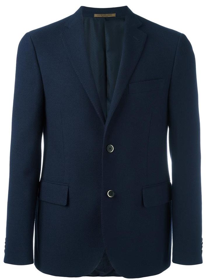 Corneliani Button Front Blazer, Men's, Size: 56, Blue, Virgin Wool/cupro