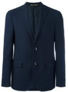Corneliani Button Front Blazer, Men's, Size: 56, Blue, Virgin Wool/cupro