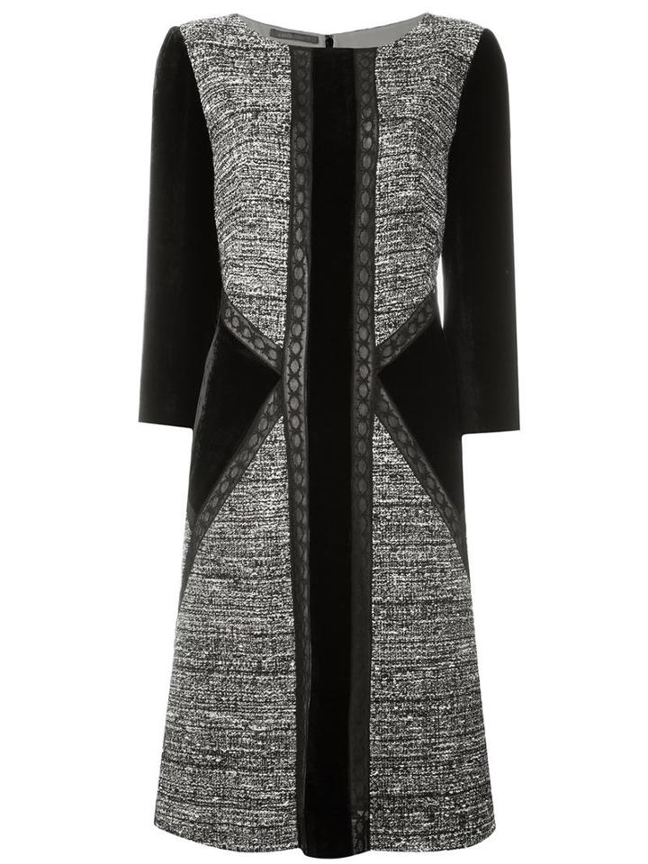 Alberta Ferretti Tweed Panel Dress, Women's, Size: 44, Black, Silk/cotton/polyamide/other Fibers