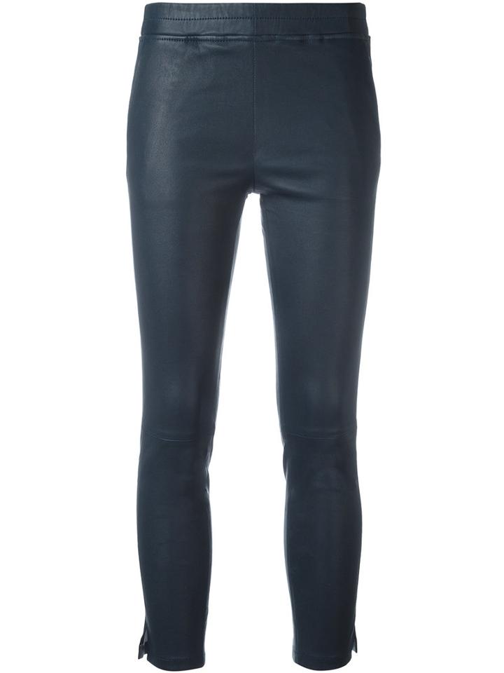 Arma Cropped Leather Trousers, Women's, Size: 34, Blue, Cotton/spandex/elastane/lamb Skin