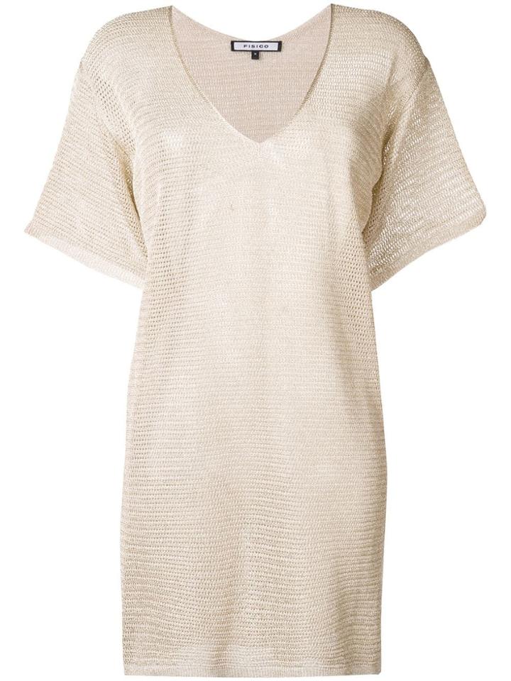 Fisico Knitted Shift Dress - Gold