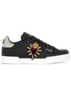 Dolce & Gabbana Portofino Sacred Heart Patch Sneakers - Black