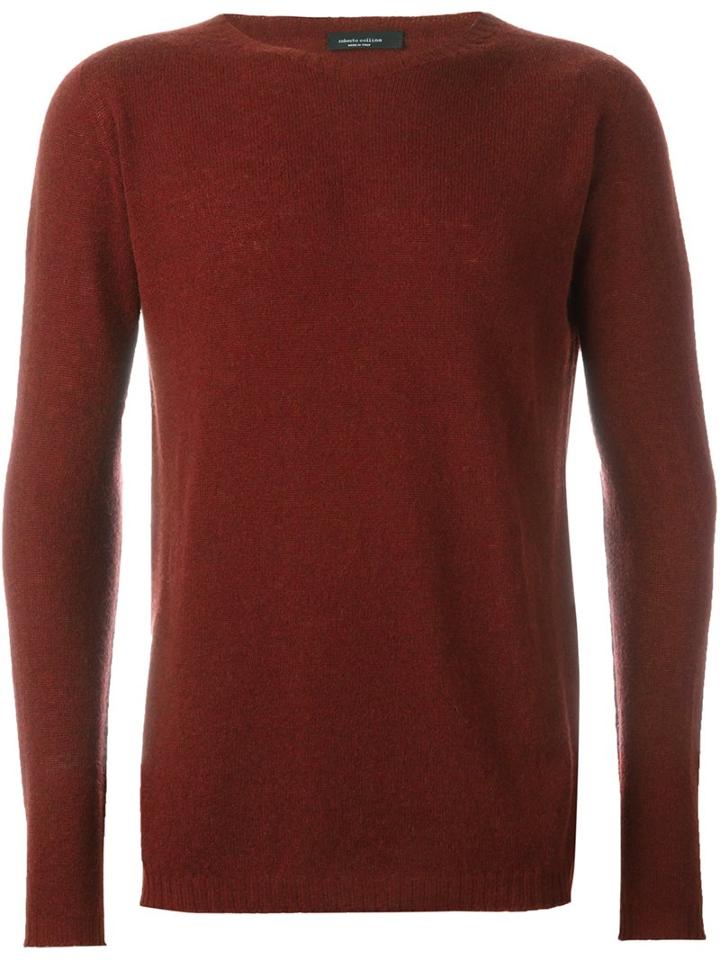 Roberto Collina Cashmere Round Neck Pullover, Men's, Size: 52, Red, Cashmere