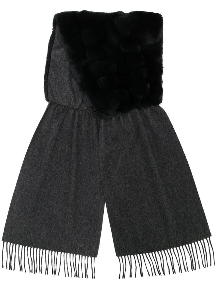 N.peal Contrast Fur Fringed Scarf - Grey