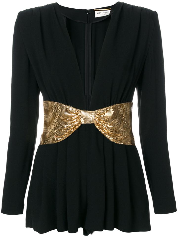 Saint Laurent V-neck Belted Playsuit - Black