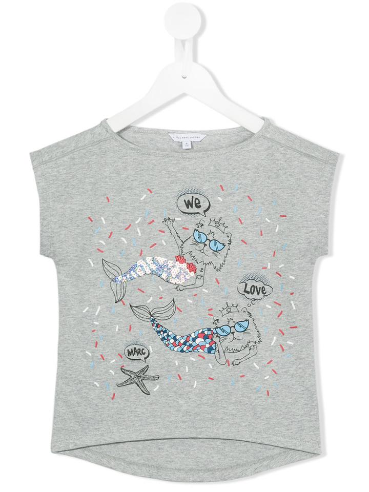 Little Marc Jacobs Cat Mermaid T-shirt, Girl's, Size: 10 Yrs, Grey