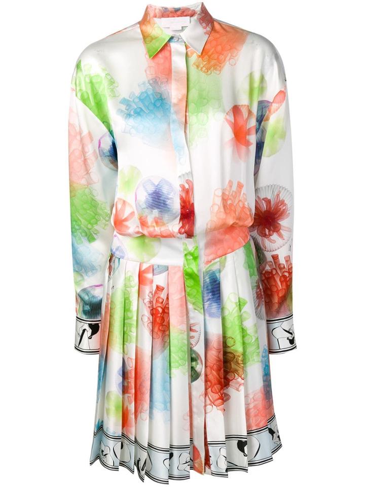 Genny Printed Pleated Midi Shirt Dress - White