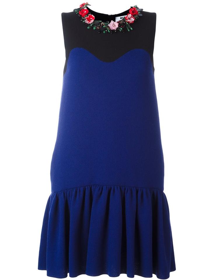 Msgm Drop Waist Embellished Dress, Women's, Size: 40, Blue, Polyester/wool