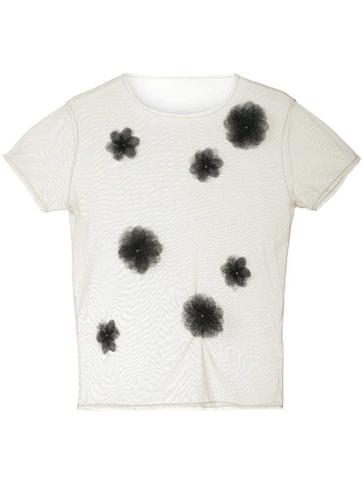 Tu Es Mon Trésor Tulle Flower Mesh T-shirt - Nude & Neutrals
