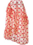 Simone Rocha Floral Print Ruffled Skirt, Women's, Size: 6, Red, Cotton/nylon/polyester
