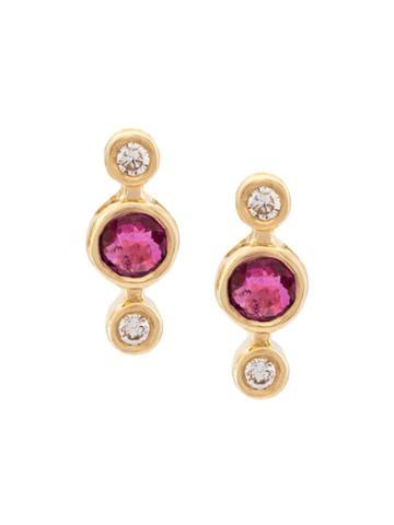 Ilana Ariel 3 Dot Ruby And Diamond Stud Earrings - Metallic