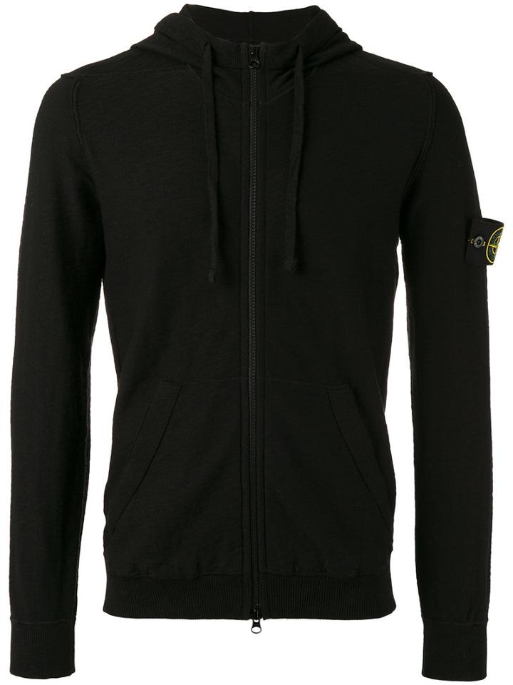 Stone Island Zip Up Hoodie, Men's, Size: Small, Black, Cotton/polyamide