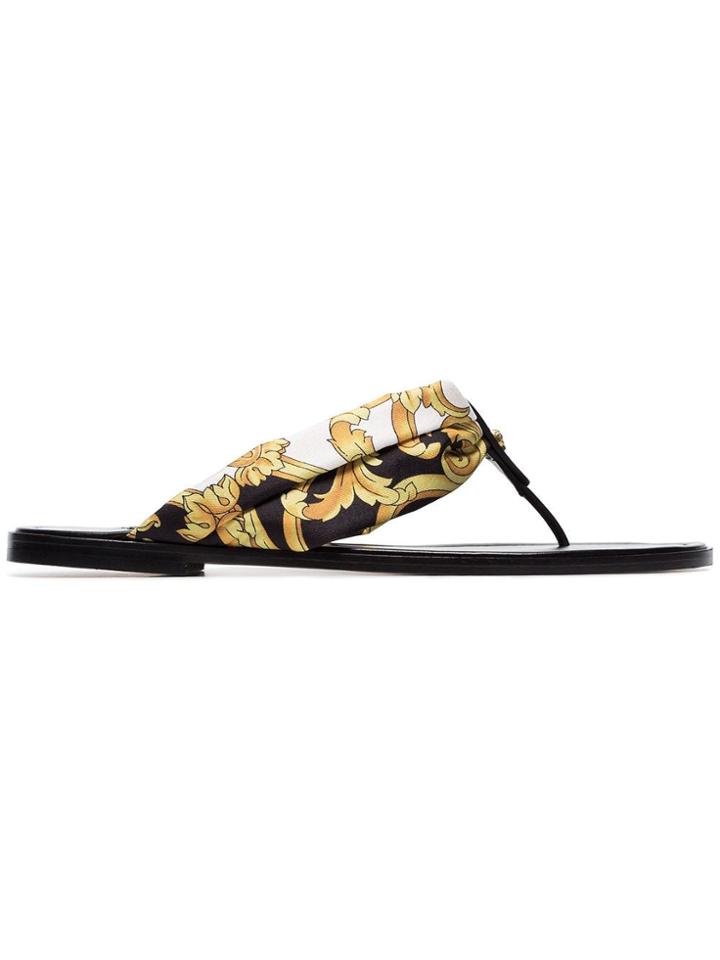 Versace Black Tribute Leather Thong Sandals