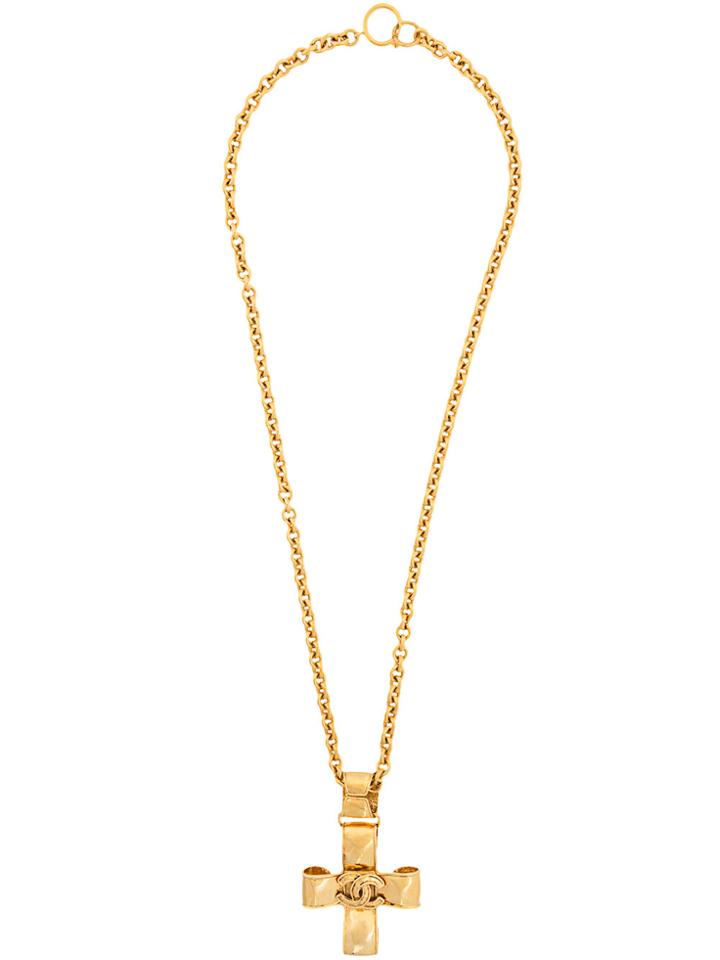 Chanel Vintage Logo Cross Long Necklace - Metallic
