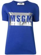 Msgm Metallic Logo Print T-shirt, Women's, Size: Xs, Blue, Cotton