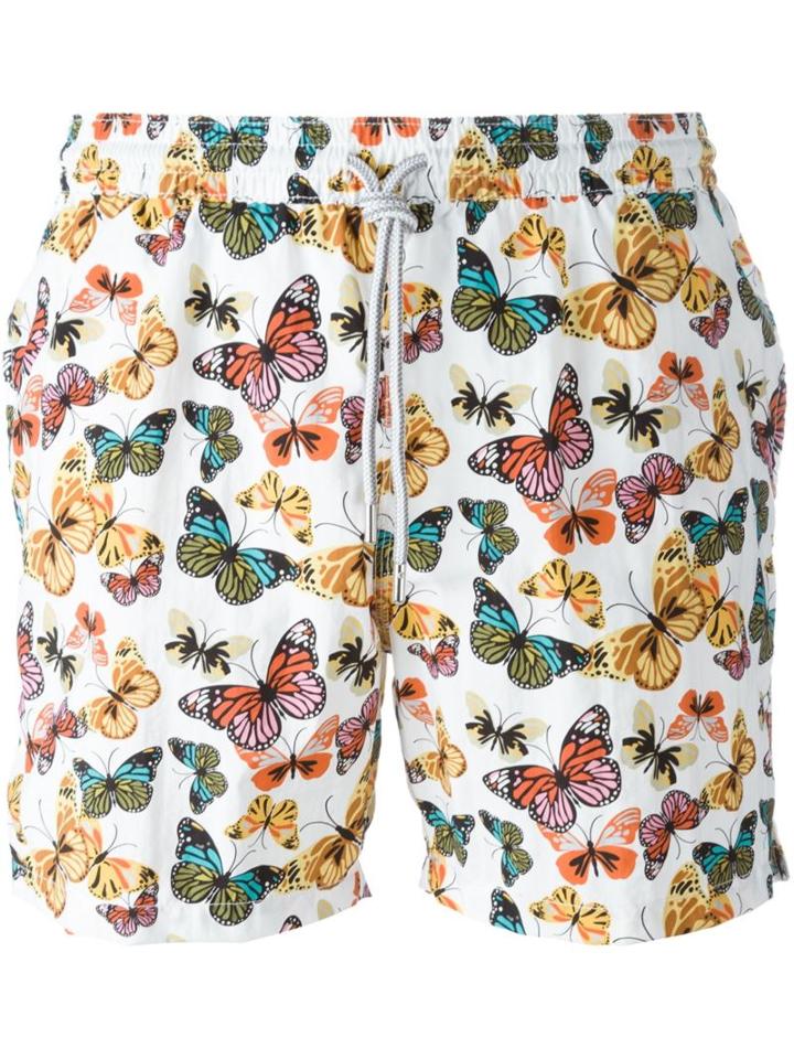 Capricode Butterfly Print Swim Shorts, Men's, Size: Xl, White, Polyamide