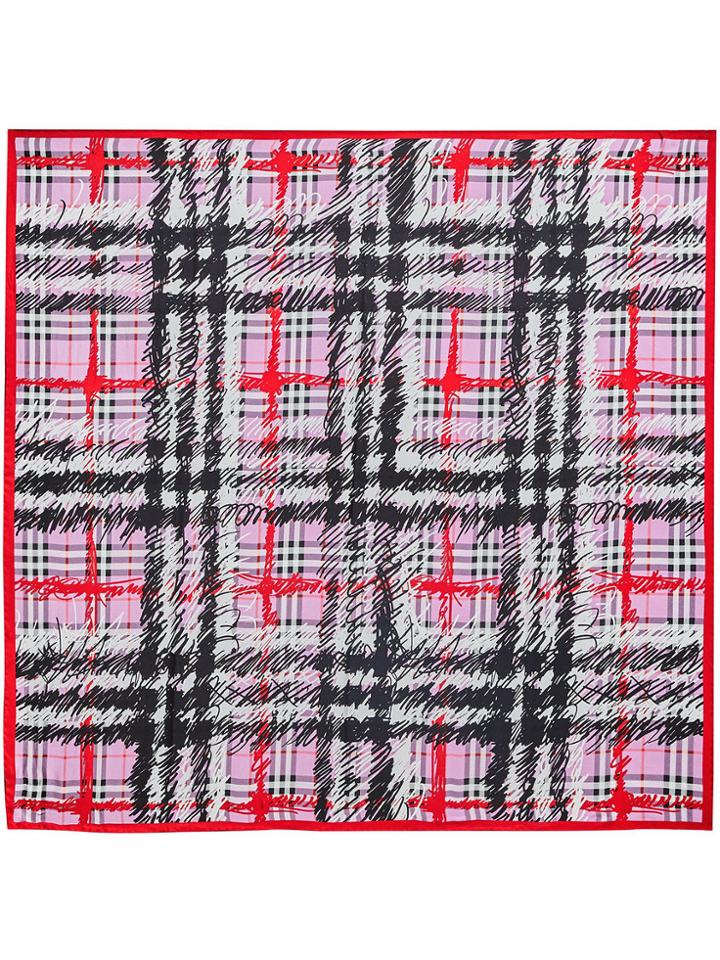 Burberry Scribble Check Silk Square Scarf - Pink & Purple