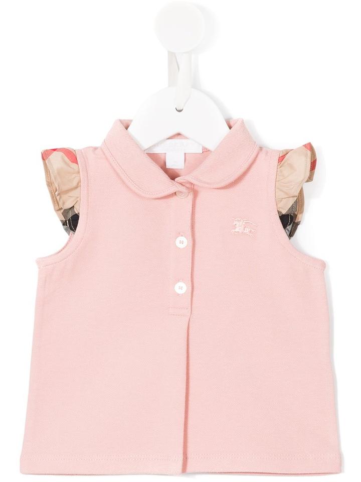 Burberry Kids - Check Frill Sleeve Polo Shirt - Kids - Cotton/spandex/elastane - 6 Mth, Infant Girl's, Pink/purple
