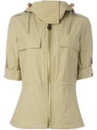 Burberry Brit Flap Chest Pockets Hooded Jacket, Women's, Size: 12, Nude/neutrals, Cotton/polyamide/calf Leather