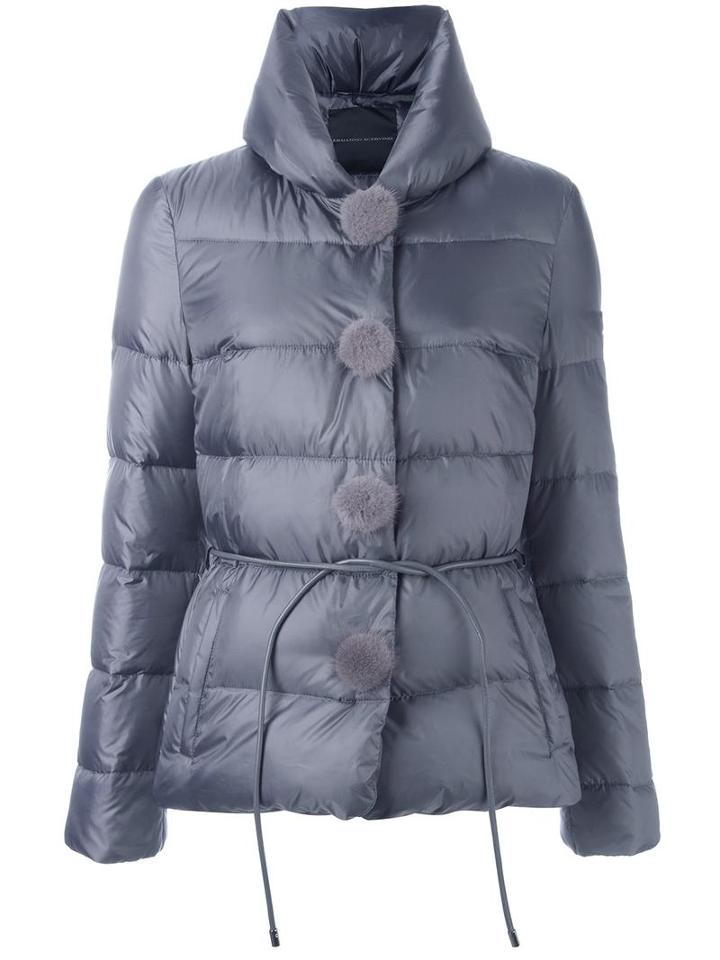 Ermanno Scervino Pompom Detail Puffer Jacket, Women's, Size: 40, Grey, Polyester/acetate/cupro/mink Fur
