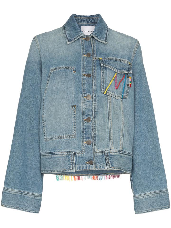 Mira Mikati Oversized Tasselled Cotton Blend Denim Jacket - Blue