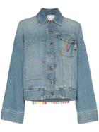 Mira Mikati Oversized Tasselled Cotton Blend Denim Jacket - Blue