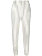 Les Coyotes De Paris High Waist Pinstripe Cropped Trousers - Neutrals