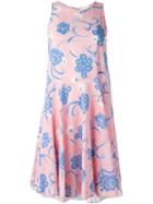 P.a.r.o.s.h. Flared Floral Print Dress, Women's, Size: L, Pink/purple, Silk/spandex/elastane