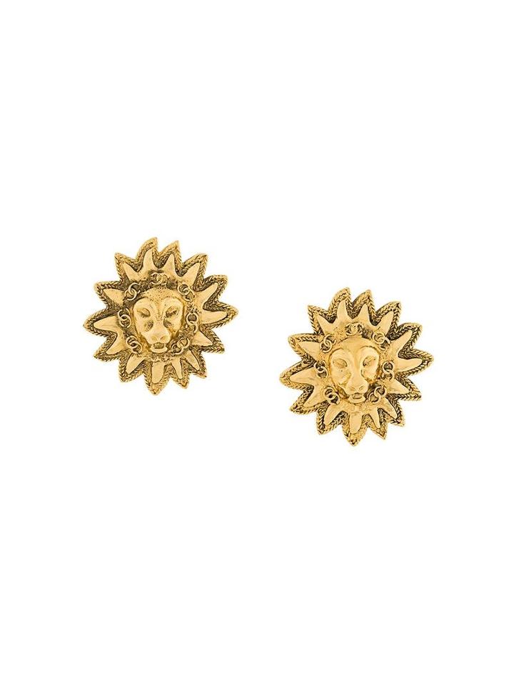 Chanel Vintage Sun Earrings, Women's, Metallic