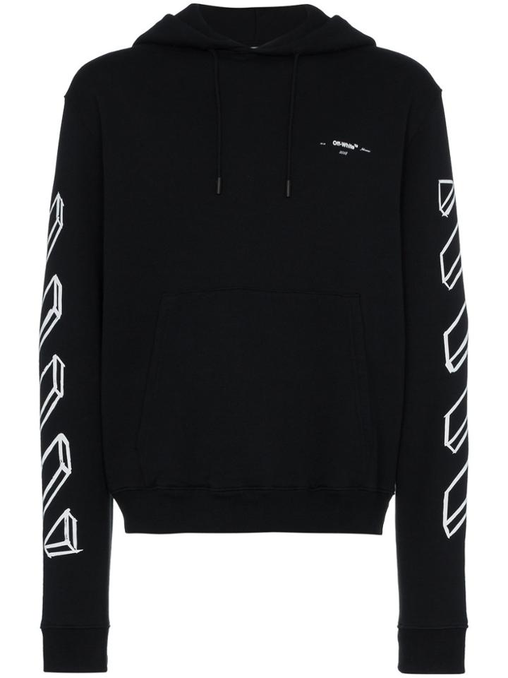 Off-white Diagonal Arrow Print Cotton Hoodie - Black