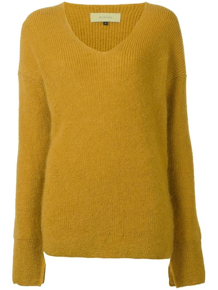 Le Ciel Bleu V-neck Jumper, Women's, Size: 36, Yellow/orange, Silk/mohair
