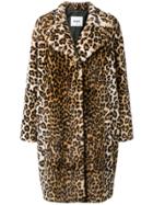 Stand Leopard Faux Fur Coat - Brown