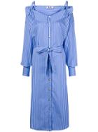Msgm Collared Off The Shoulder Shirt Dress - Blue