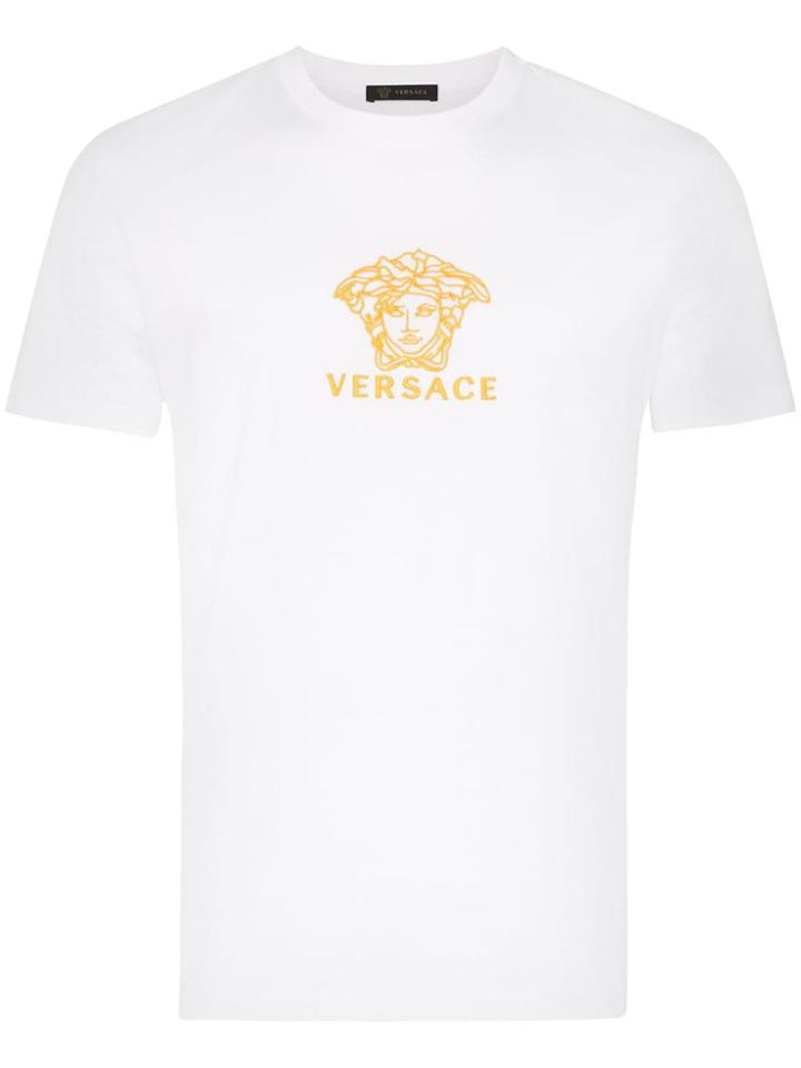 Versace Embroidered Medusa Logo Cotton T-shirt - White