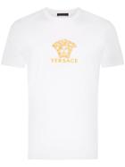 Versace Embroidered Medusa Logo Cotton T-shirt - White