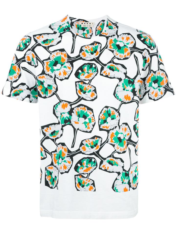 Marni Patterned T-shirt, Men's, Size: 48, White, Cotton