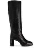 Prada Knee High Leather Boots - Black