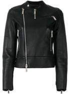 Dsquared2 Band Collar Leather Jacket - Black