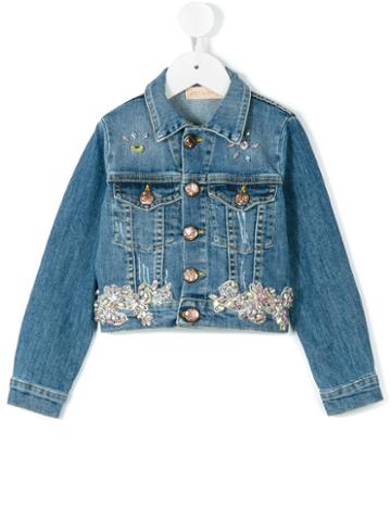 Pamilla Kids - Bejewelled Denim Jacket - Kids - Cotton/spandex/elastane - 10 Yrs, Blue