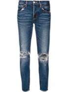Moussy Ripped Knees Cropped Jeans, Women's, Size: 27, Blue, Cotton