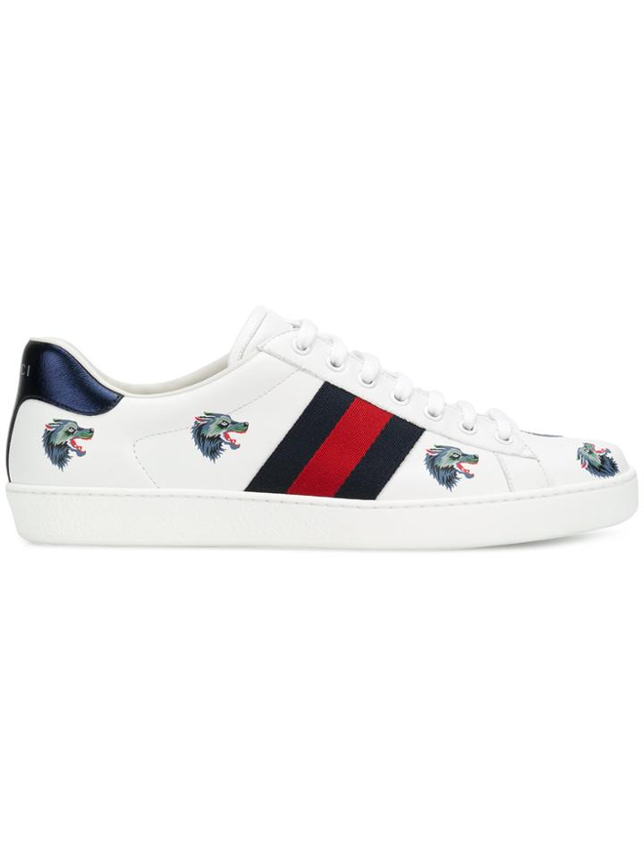 Gucci Ace Wolf-embroidered Sneakers - White