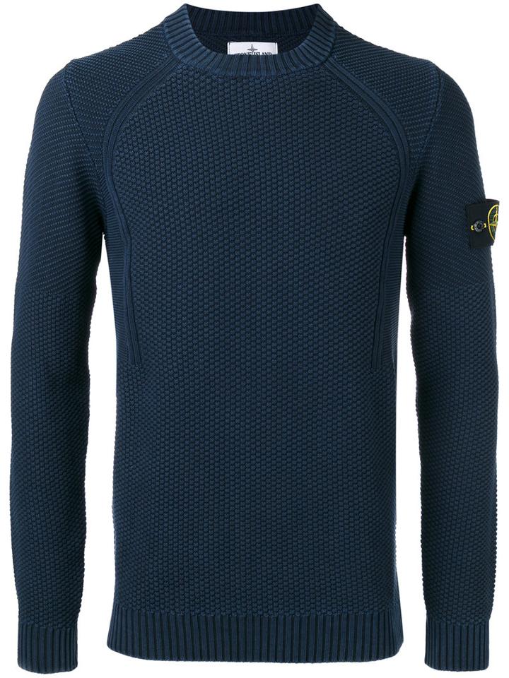 Stone Island Textured Knit Jumper, Men's, Size: Large, Blue, Cotton