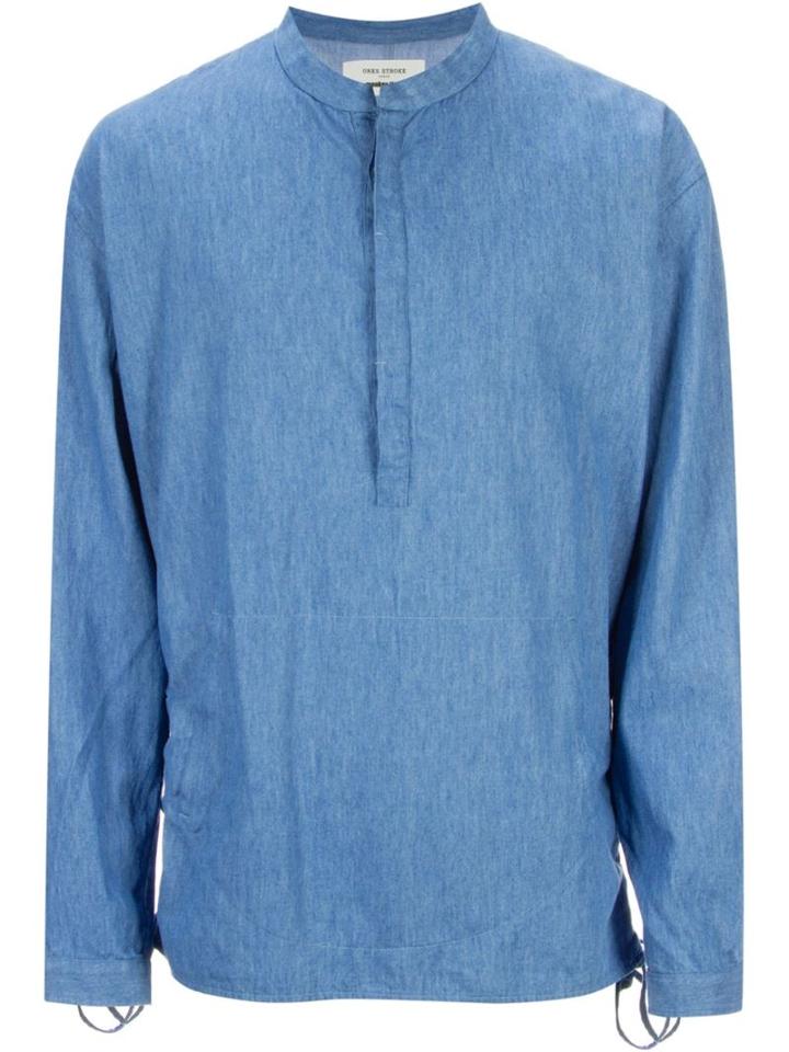 Ones Stroke Interlaced Sides Mandarin Neck Shirt, Men's, Size: M, Blue, Cotton/hemp